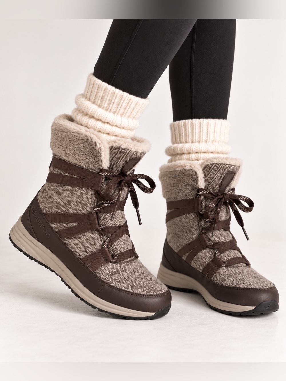 Salomon Heika CS Waterproof Herringbone Winter Snow Boots Brown Women’s 6
